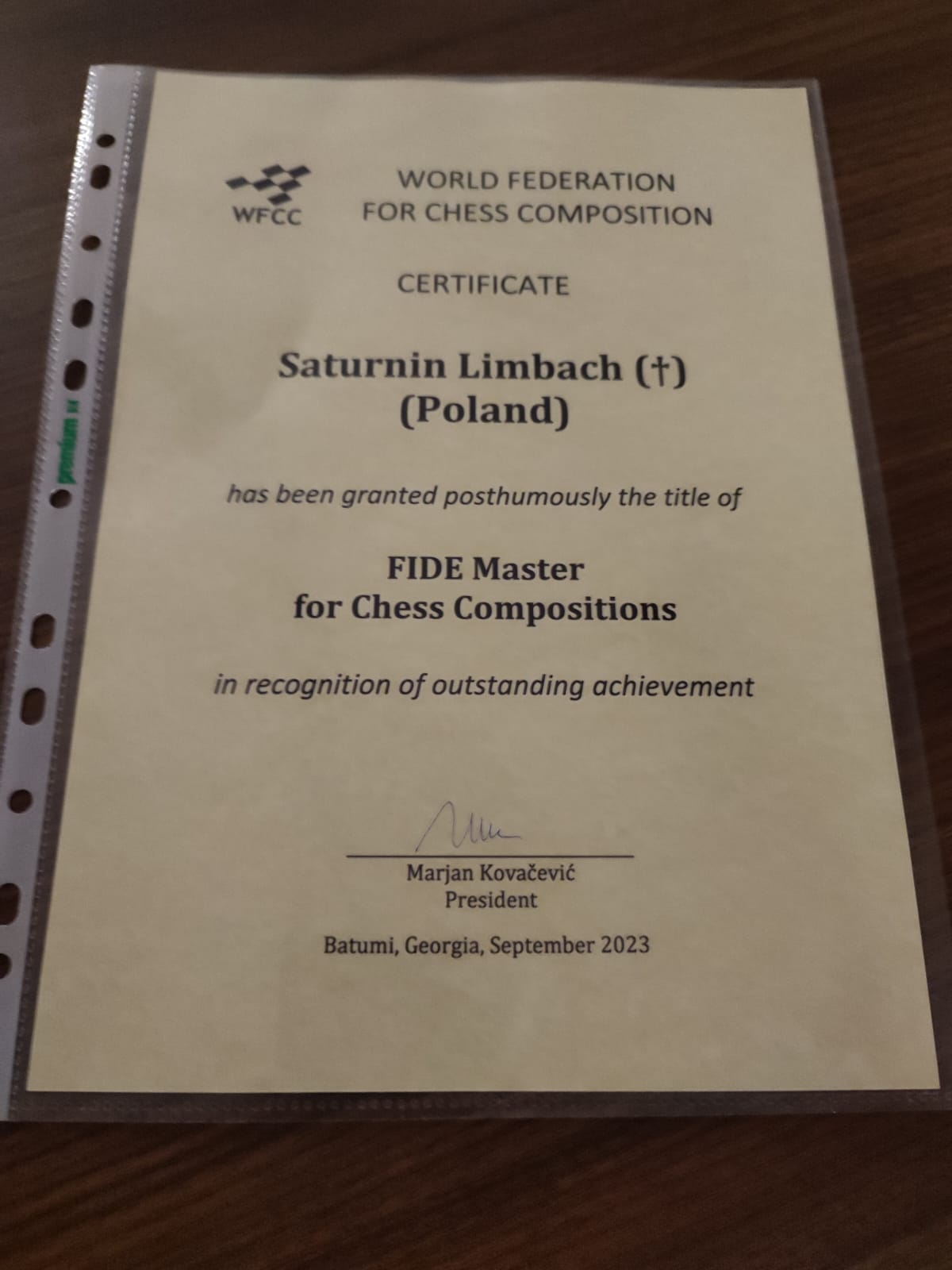 certyfikat Saturnina Limbacha